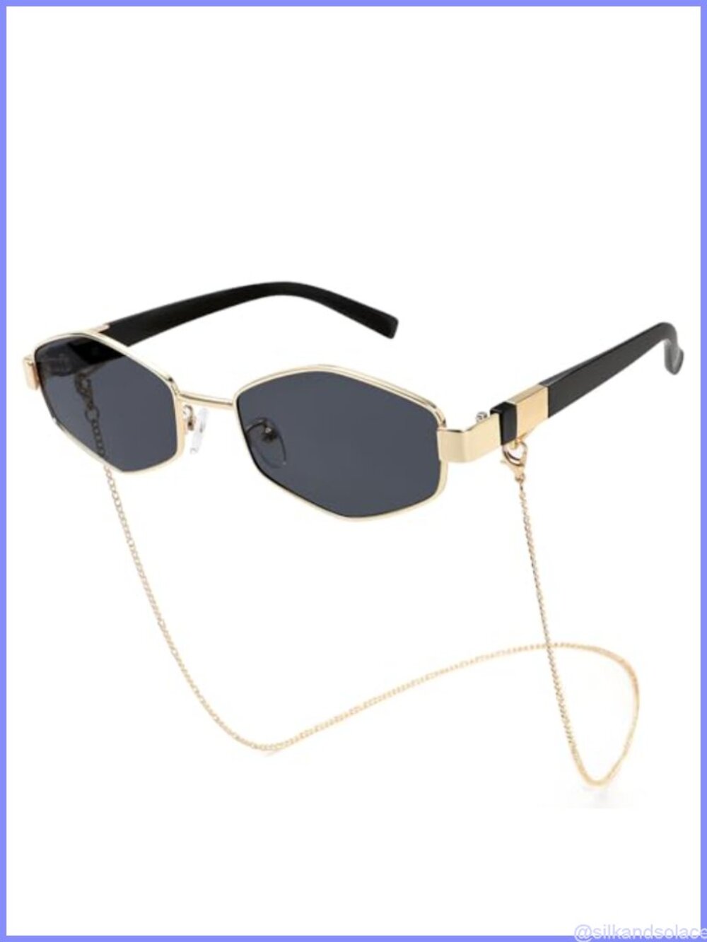 Hexagon Sunglasses with Chain Full-Frame Festival Retro Eyewear